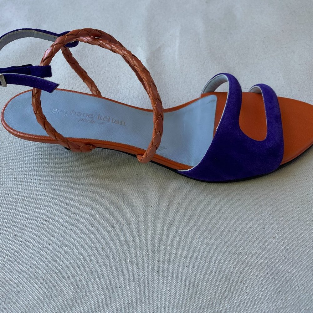 Stephane Kelian Paris Orange and Purple Strappy Sandal, Size 4.5 EU, US Size 6.5